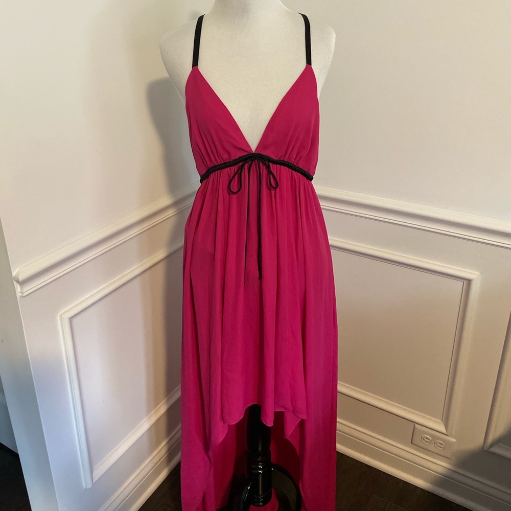 Bebe Hot Pink and Black Silky Lingerie Dress